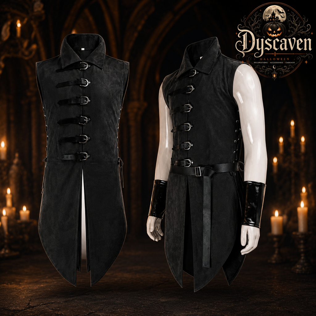 Gilet médiéval long homme noir ou vert, tunique sans manches style ranger assassin, costume LARP Halloween S à XXL
