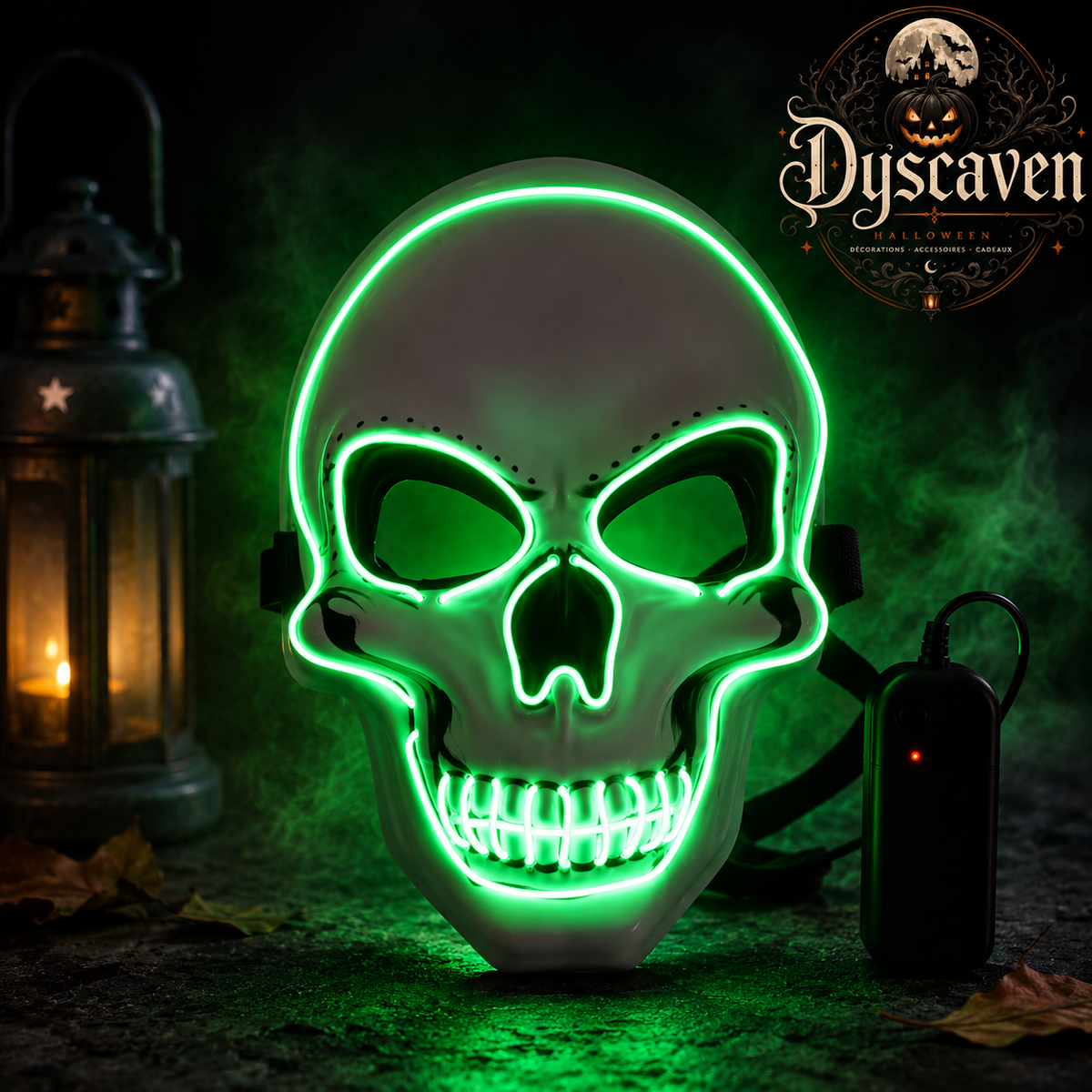 Masque crâne LED Halloween lumineux, masque cosplay d’horreur néon pour fête, déguisement et décoration
