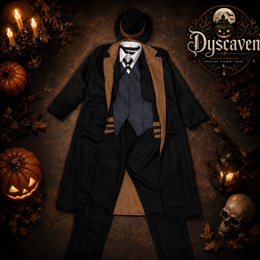 Costume cosplay homme inspiré de Nakahara Chuuya, chapeau, uniforme, trench-coat et pantalon, grande taille, Halloween