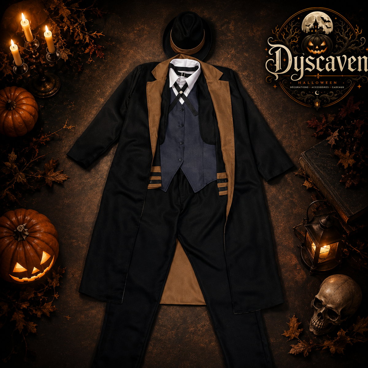 Costume cosplay homme inspiré de Nakahara Chuuya, chapeau, uniforme, trench-coat et pantalon, grande taille, Halloween