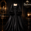 Robe gothique victorienne longue femme, tenue vampire bordeaux et noire, corsage orné et jupe ample pour Halloween