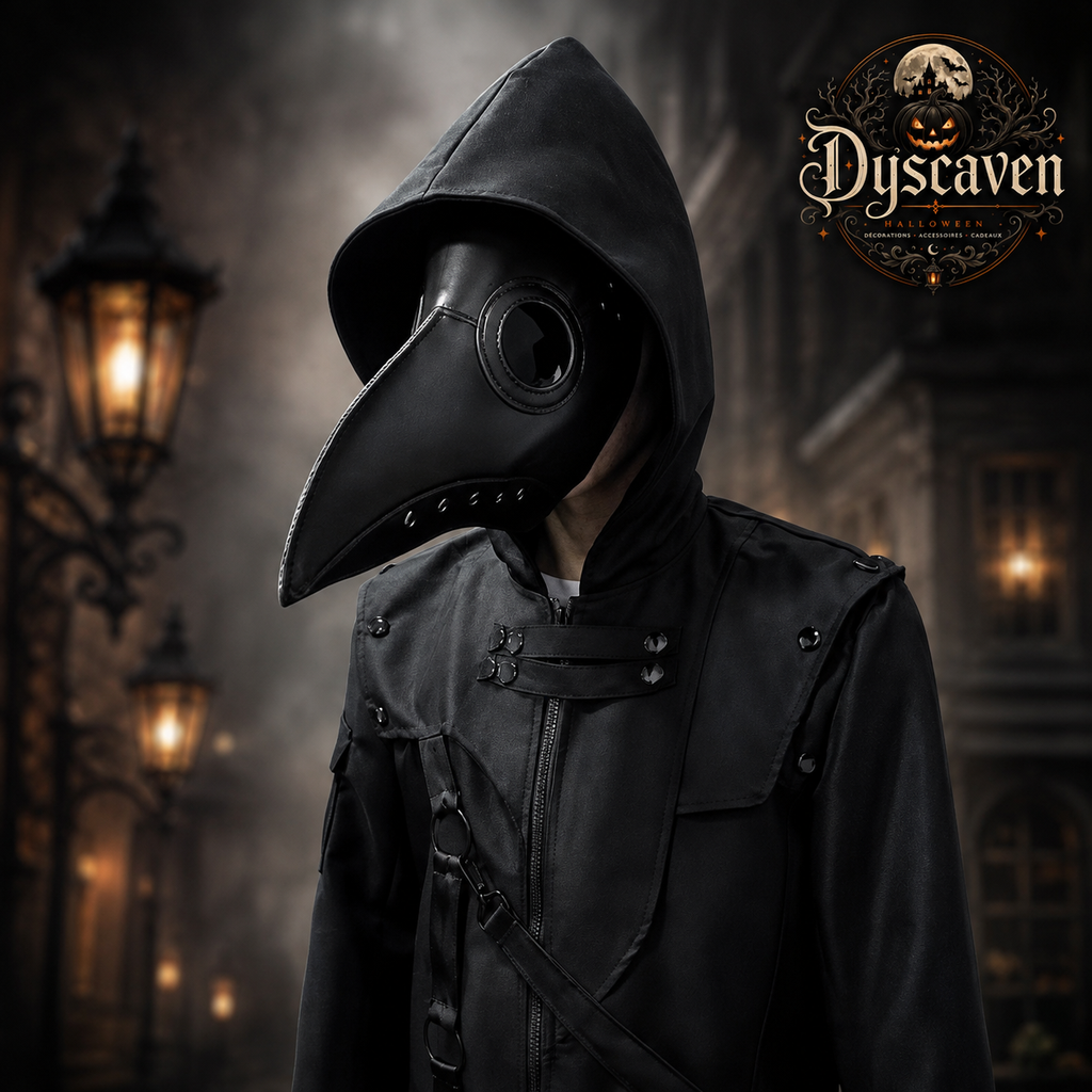 Costume médecin de peste médiéval homme, long manteau noir à capuche avec masque, cosplay Halloween steampunk S à 5XL
