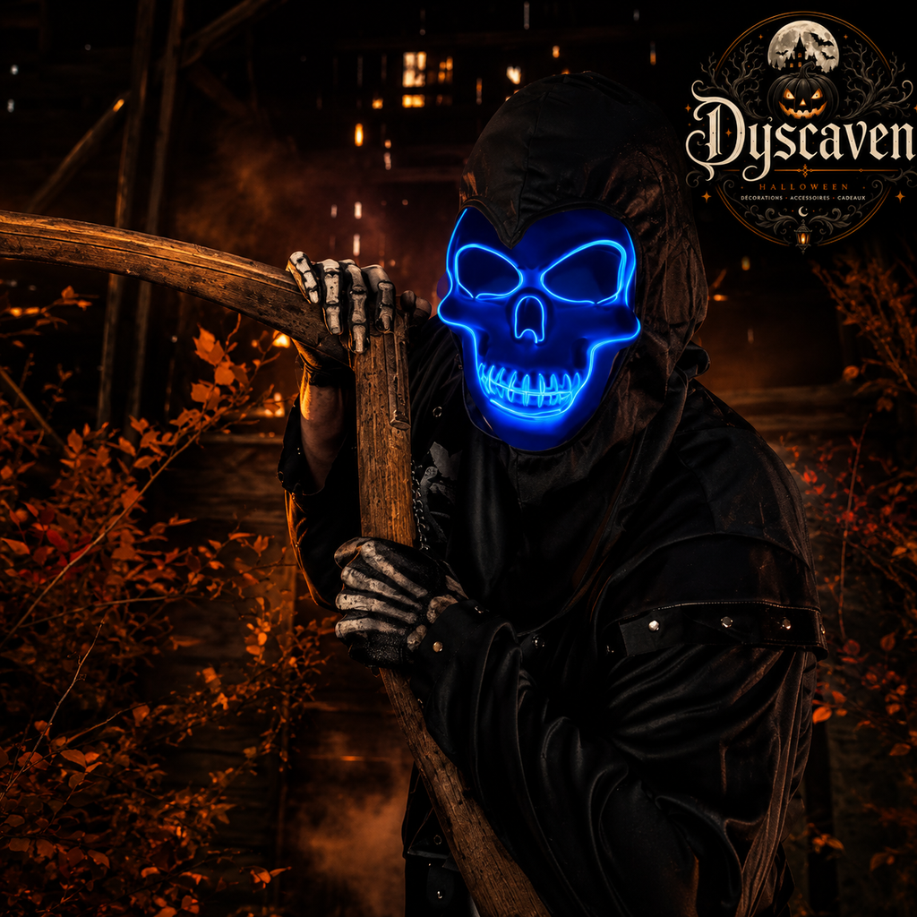 Masque crâne LED Halloween lumineux, masque cosplay d’horreur néon pour fête, déguisement et décoration