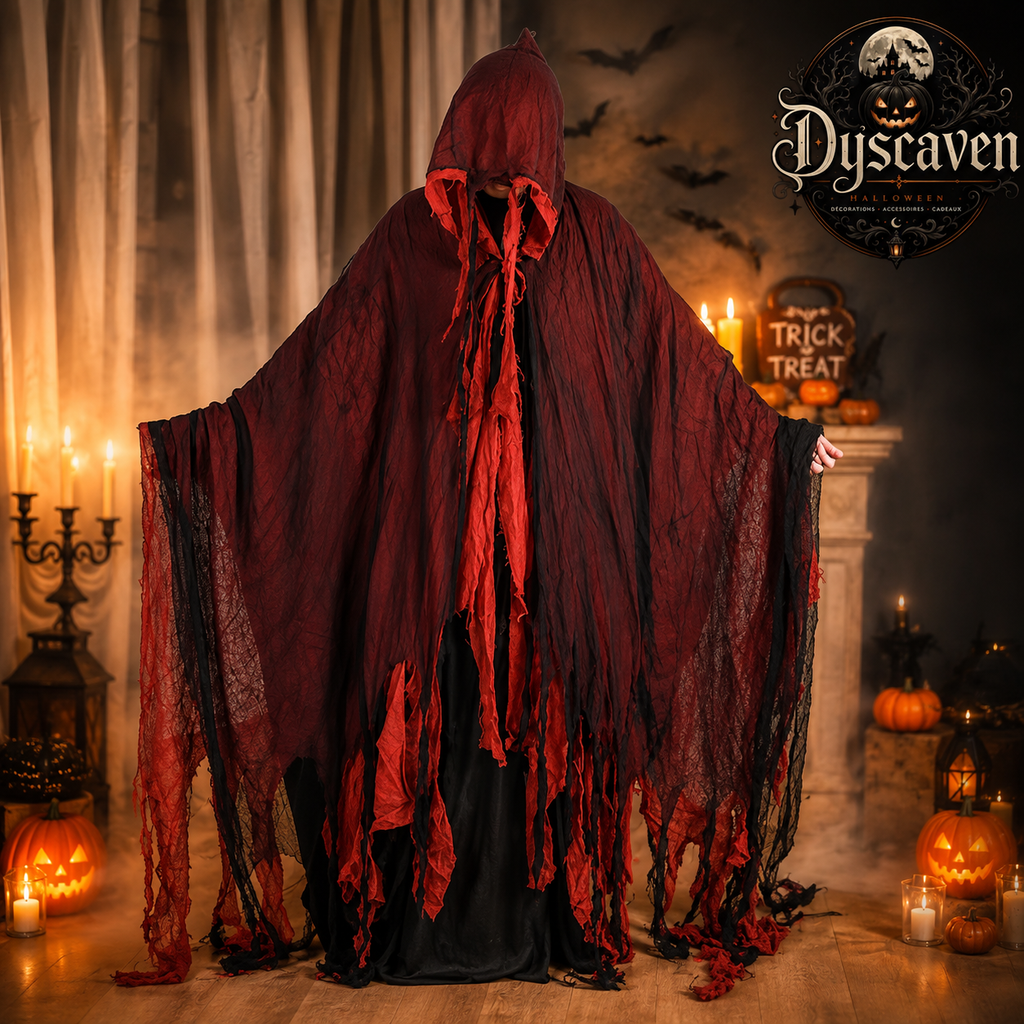 Cape longue à capuche unisexe Halloween, robe de diable rouge ou sorcier, costume cosplay adulte pour fête masquée
