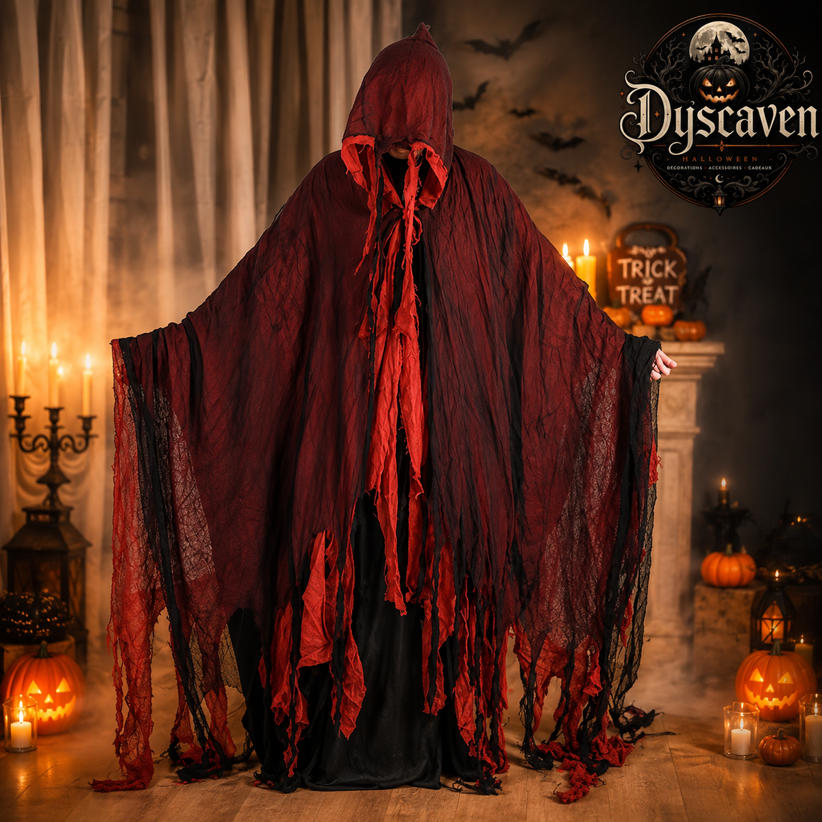 Cape longue à capuche unisexe Halloween, robe de diable rouge ou sorcier, costume cosplay adulte pour fête masquée