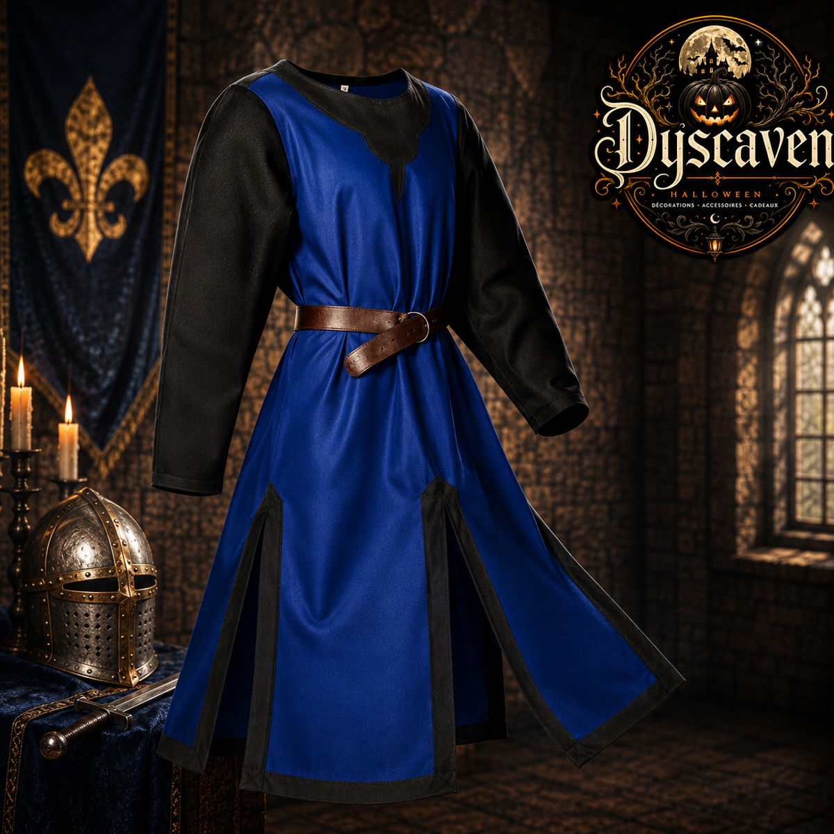 Tunique médiévale homme style chevalier croisé, surchemise Renaissance blanche et rouge, costume cosplay Halloween et LARP