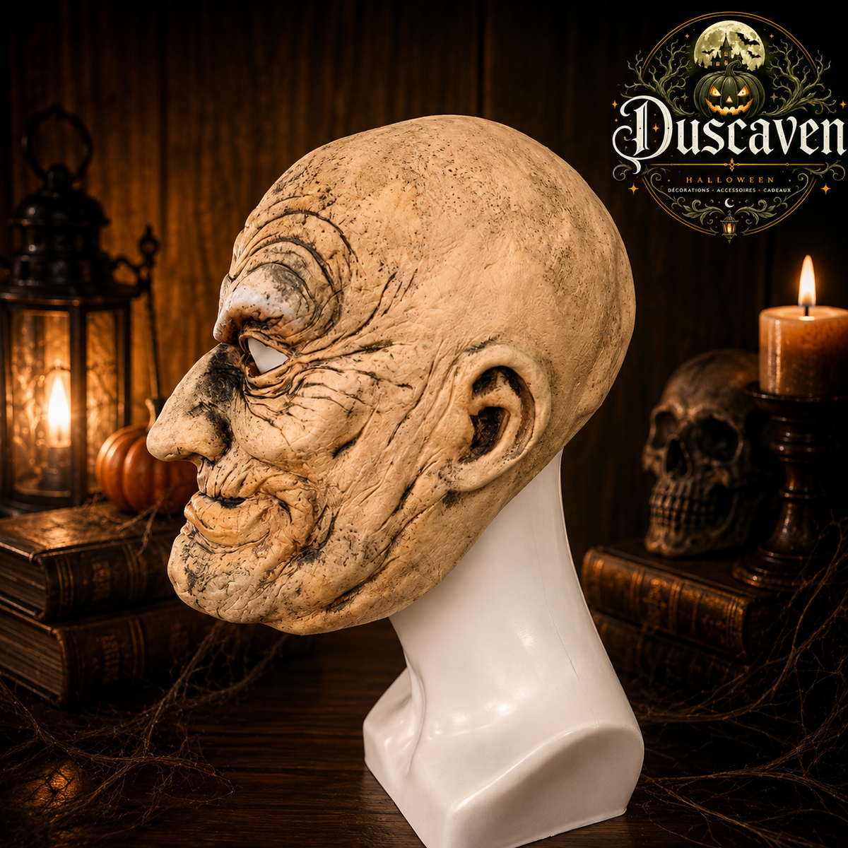 Masque de vieil homme réaliste en latex intégral, visage chauve ridé, déguisement adulte Halloween, cosplay, théâtre et farce