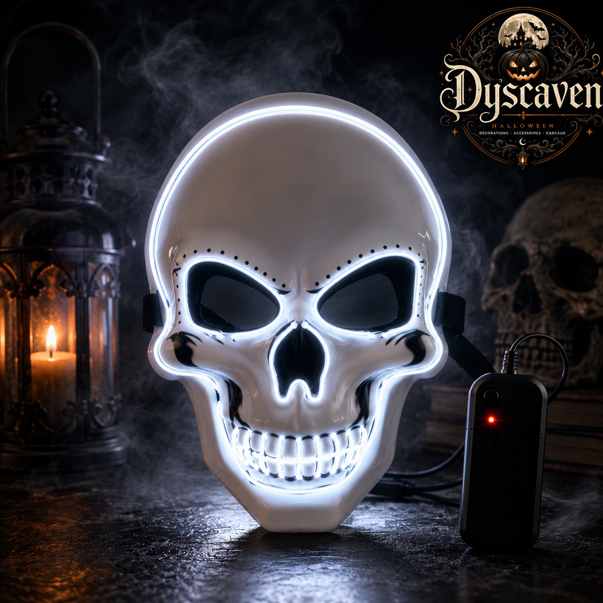 Masque crâne LED Halloween lumineux, masque cosplay d’horreur néon pour fête, déguisement et décoration