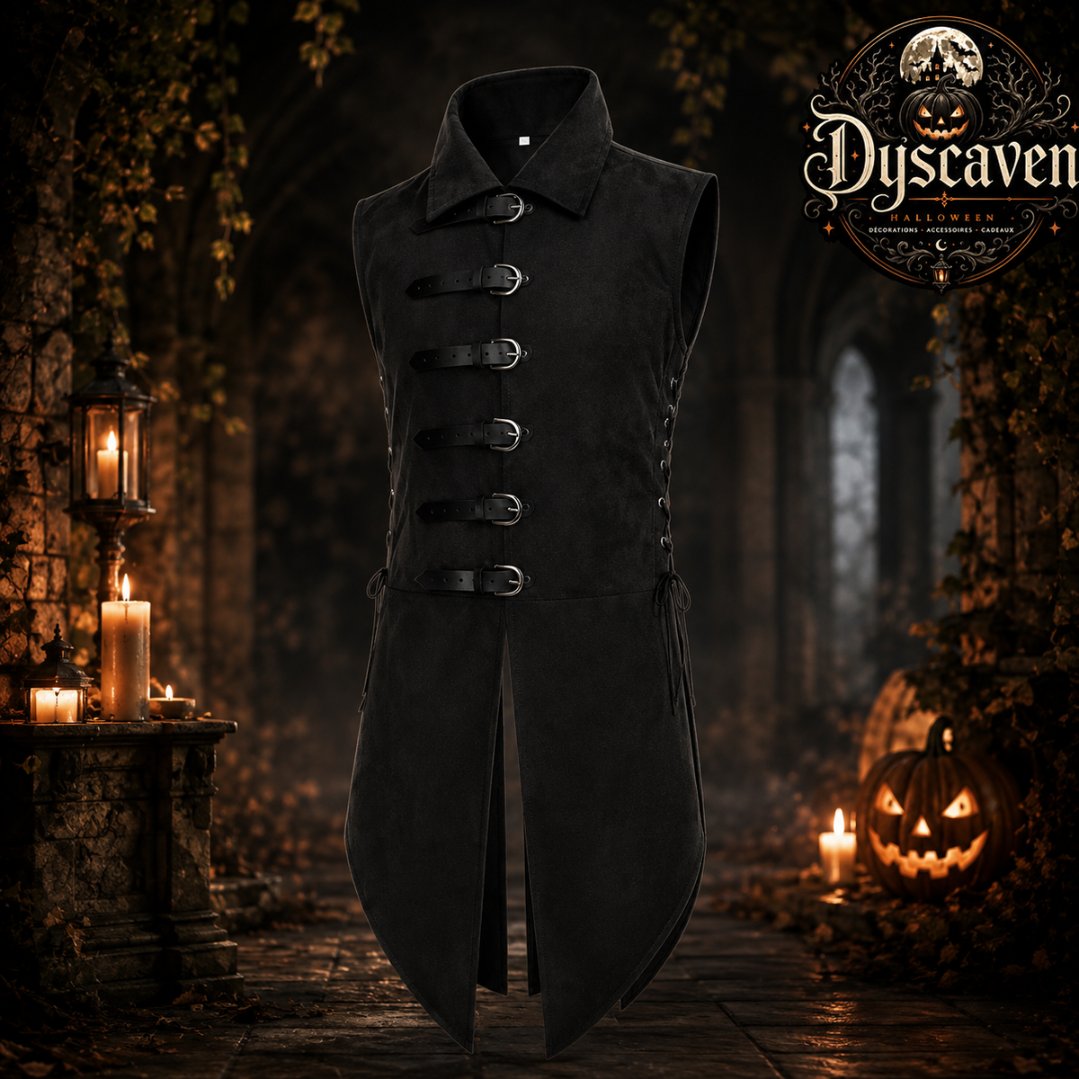 Gilet médiéval long homme noir ou vert, tunique sans manches style ranger assassin, costume LARP Halloween S à XXL