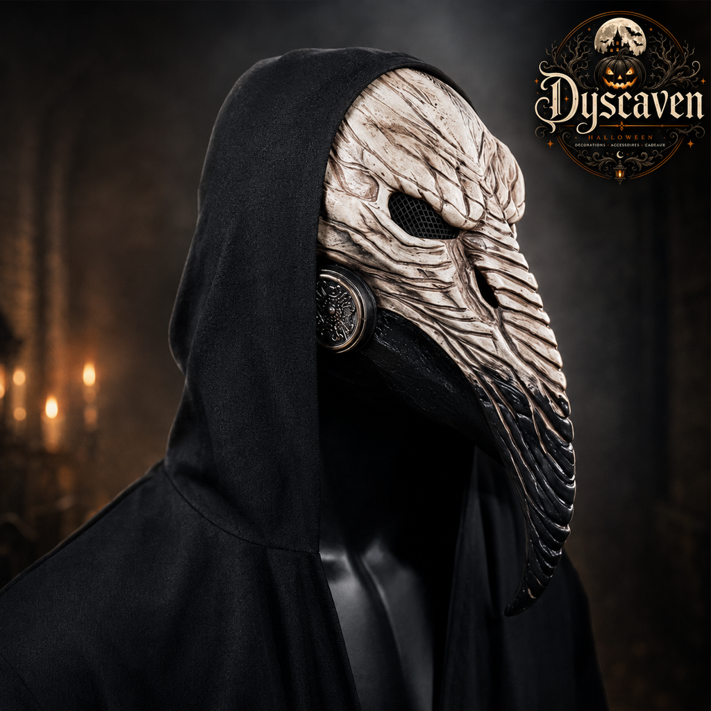 Masque médecin de peste gothique à long bec, masque intégral noir et argent pour cosplay médiéval, Halloween et steampunk