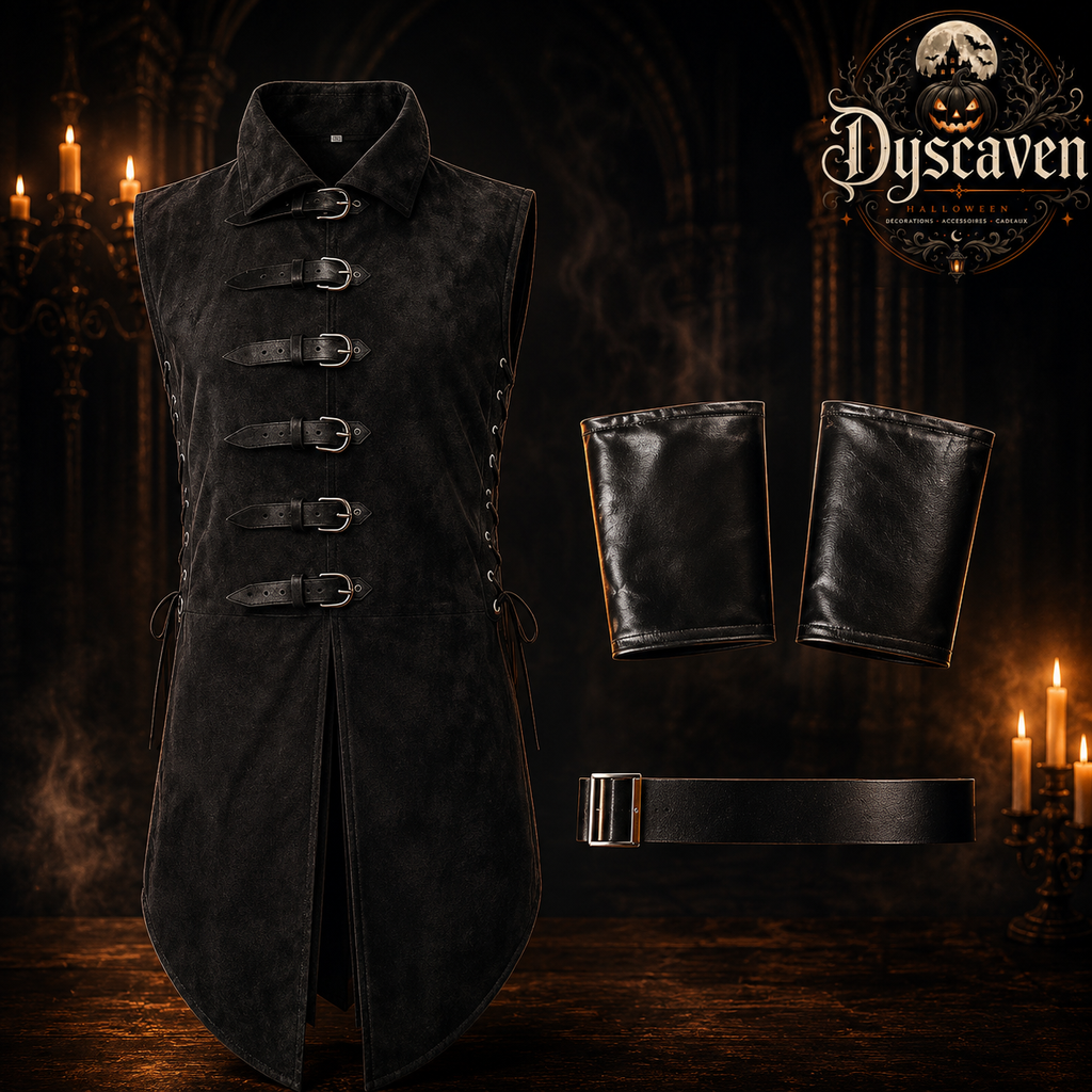 Gilet médiéval long homme noir ou vert, tunique sans manches style ranger assassin, costume LARP Halloween S à XXL