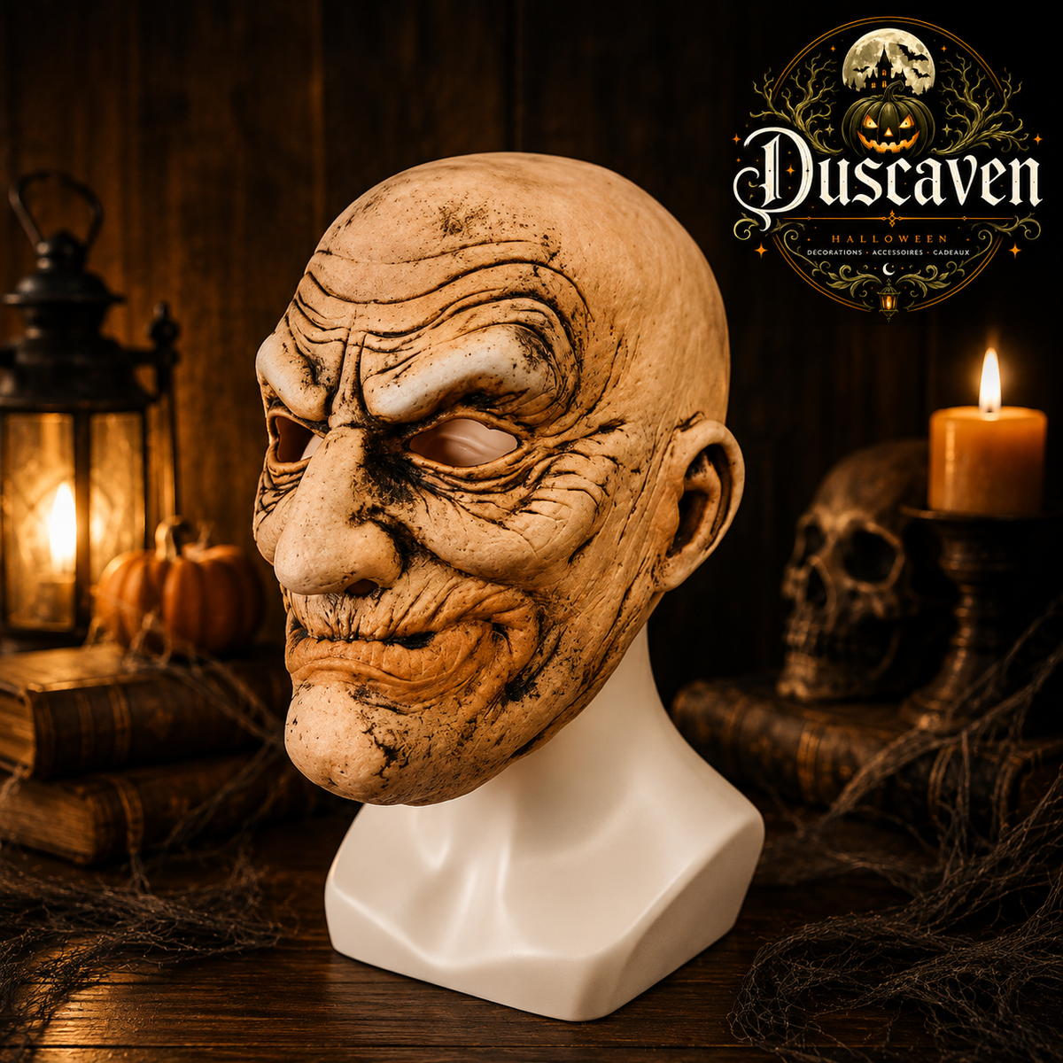 Masque de vieil homme réaliste en latex intégral, visage chauve ridé, déguisement adulte Halloween, cosplay, théâtre et farce