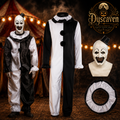 Costume cosplay clown tueur adulte, ensemble complet noir et blanc avec masque, tenue Halloween style horreur