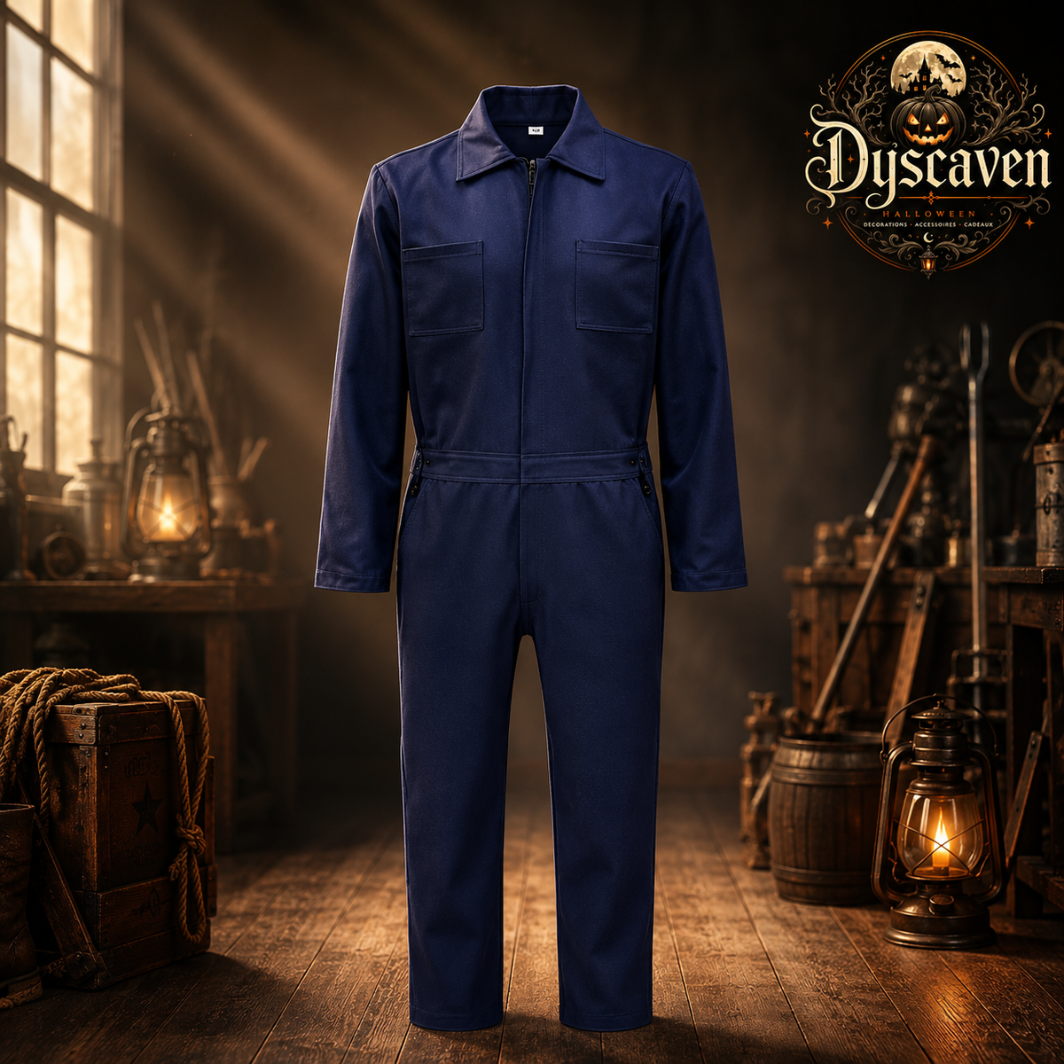 Costume d’horreur homme ou masque de tueur, combinaison bleu nuit Halloween, cosplay slasher adulte S à XXXL
