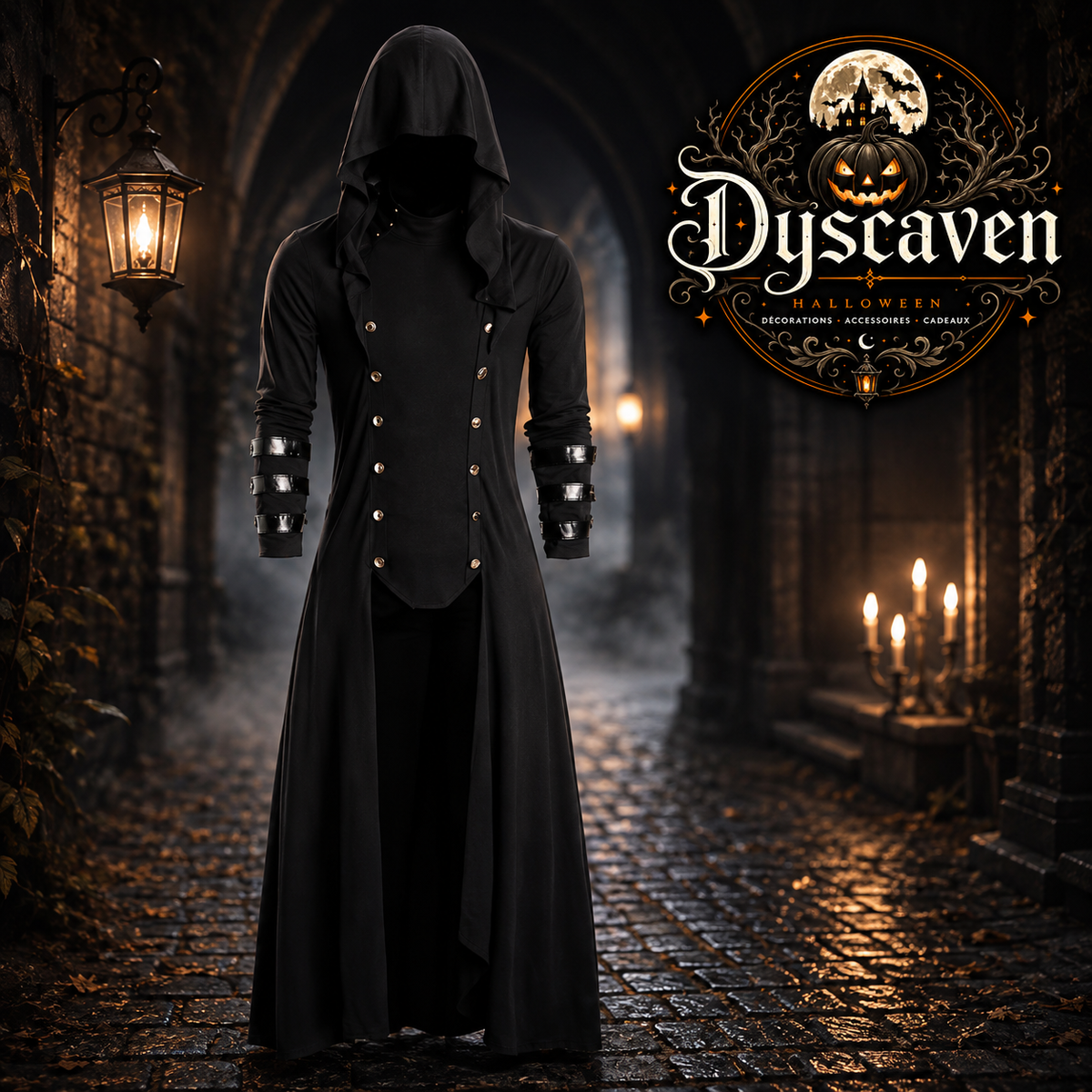 Manteau gothique long à capuche unisexe, style victorien steampunk vampire, costume cosplay noir pour Halloween