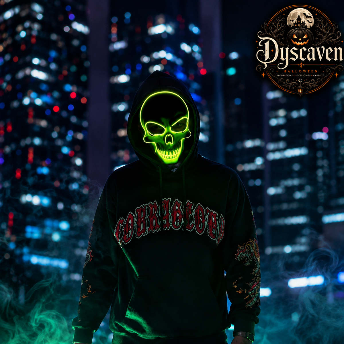 Masque crâne LED Halloween lumineux, masque cosplay d’horreur néon pour fête, déguisement et décoration