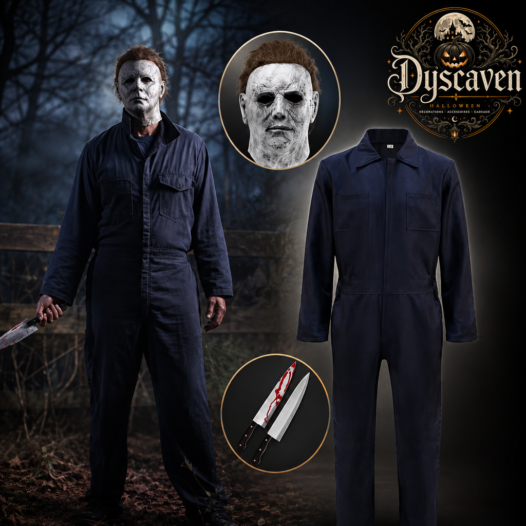 Costume d’horreur homme ou masque de tueur, combinaison bleu nuit Halloween, cosplay slasher adulte S à XXXL