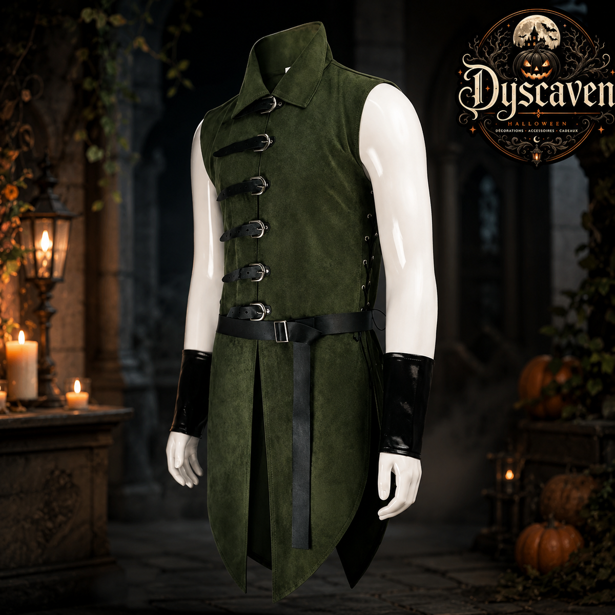 Gilet médiéval long homme noir ou vert, tunique sans manches style ranger assassin, costume LARP Halloween S à XXL