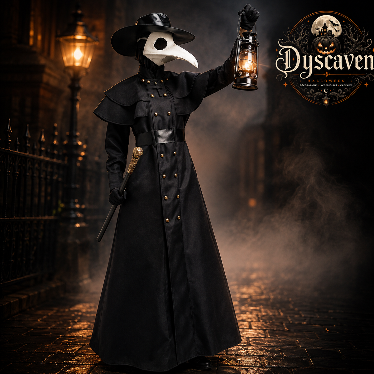 Costume médecin de peste médiéval homme, robe noire à capuche avec masque et chapeau, cosplay Halloween steampunk jusqu’au 5XL