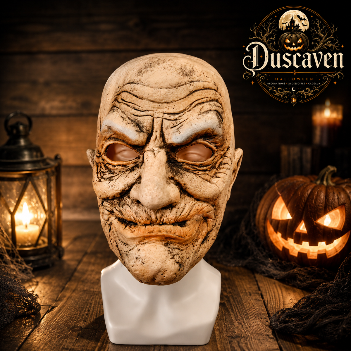 Masque de vieil homme réaliste en latex intégral, visage chauve ridé, déguisement adulte Halloween, cosplay, théâtre et farce
