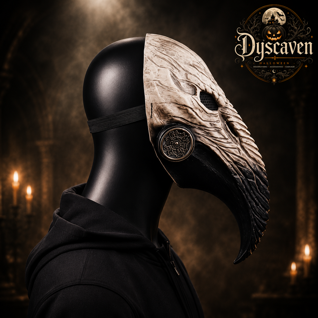 Masque médecin de peste gothique à long bec, masque intégral noir et argent pour cosplay médiéval, Halloween et steampunk