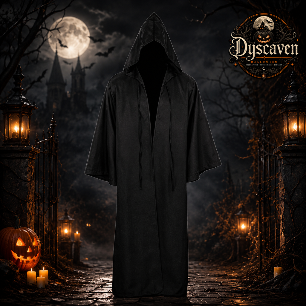 Cape noire de guerrier adulte à capuche, robe de vampire unisexe, costume de cosplay Halloween, Noël et fête costumée