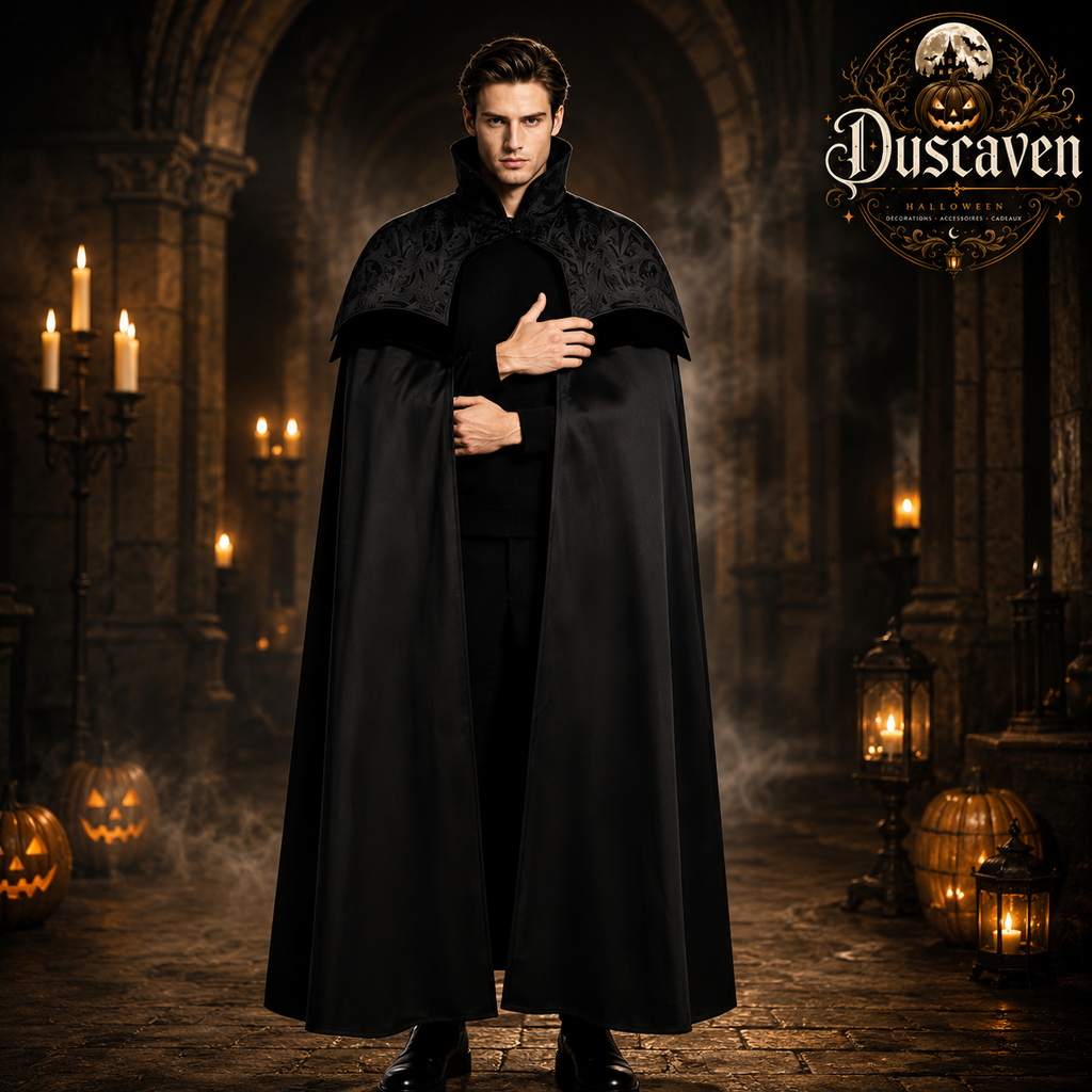 Cape gothique longue homme à col montant, costume vampire et sorcier médiéval, tenue steampunk cosplay Halloween