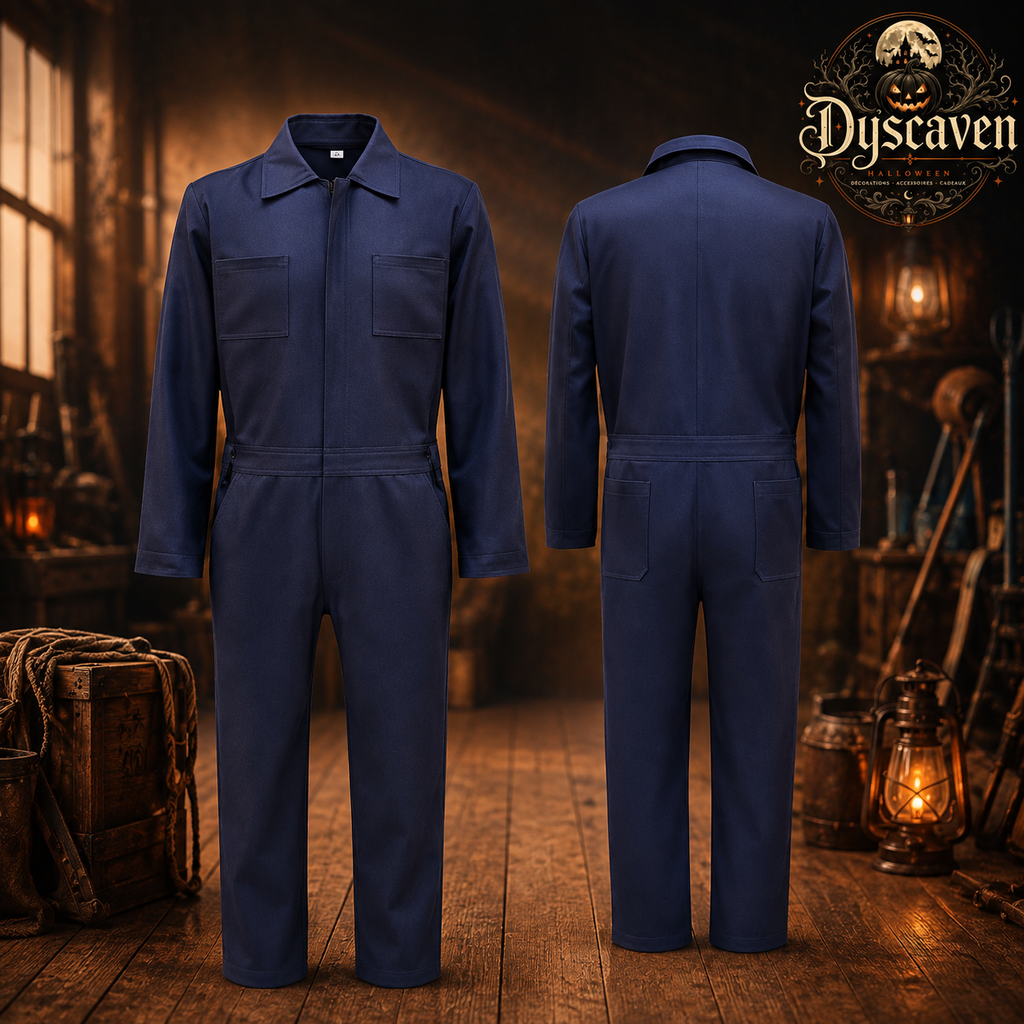 Costume d’horreur homme ou masque de tueur, combinaison bleu nuit Halloween, cosplay slasher adulte S à XXXL