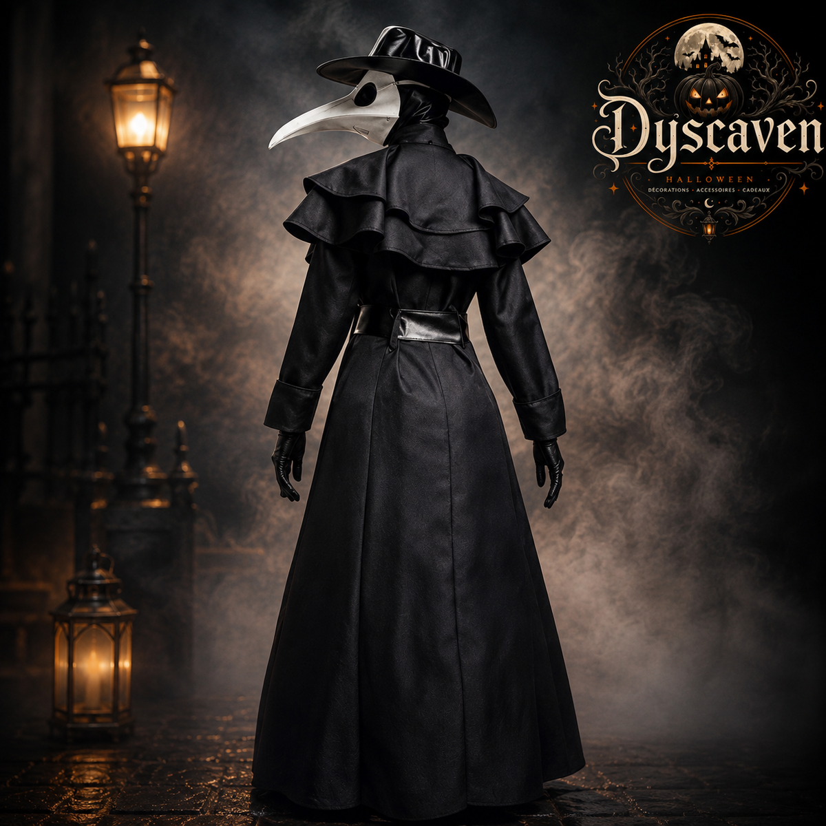 Costume médecin de peste médiéval homme, robe noire à capuche avec masque et chapeau, cosplay Halloween steampunk jusqu’au 5XL