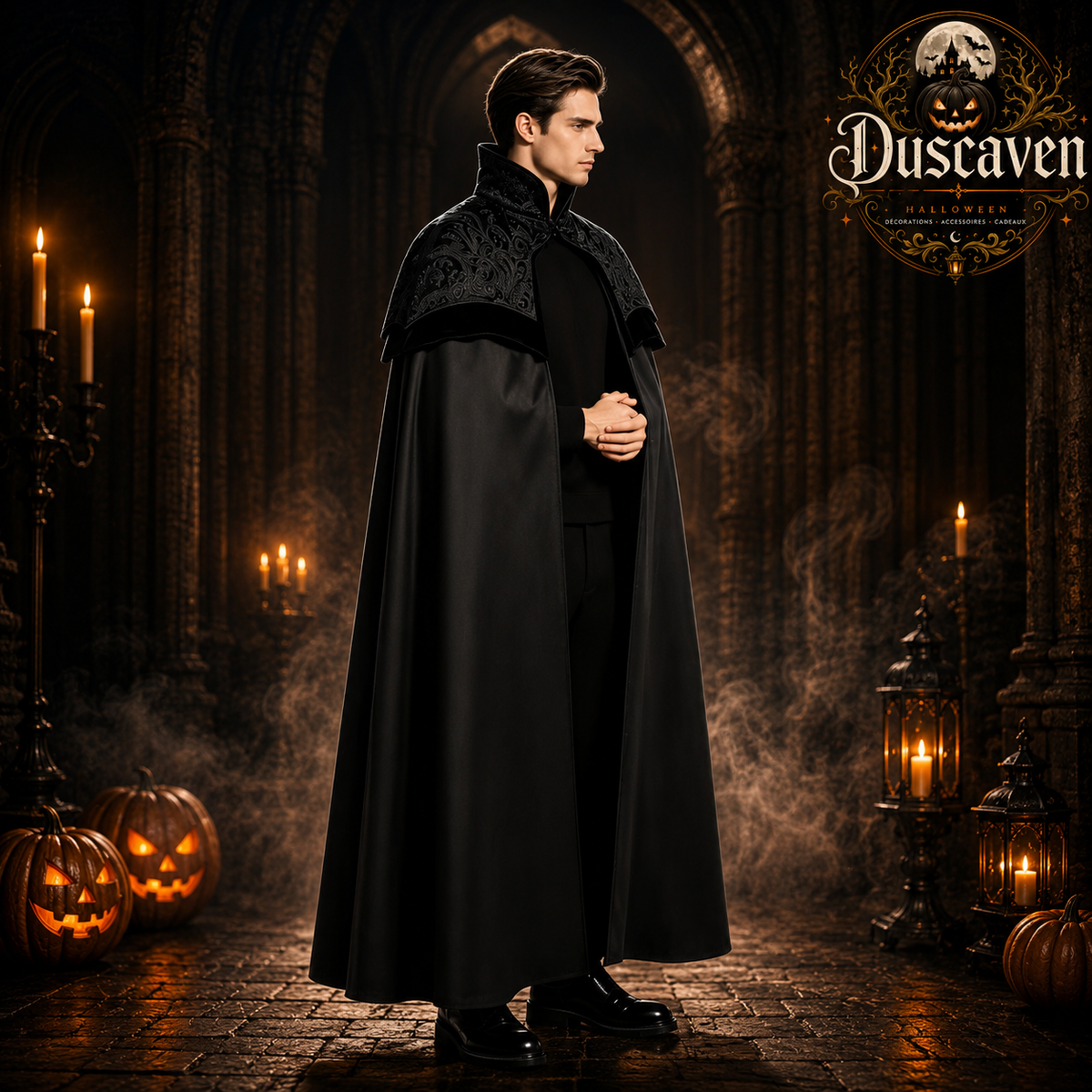 Cape gothique longue homme à col montant, costume vampire et sorcier médiéval, tenue steampunk cosplay Halloween