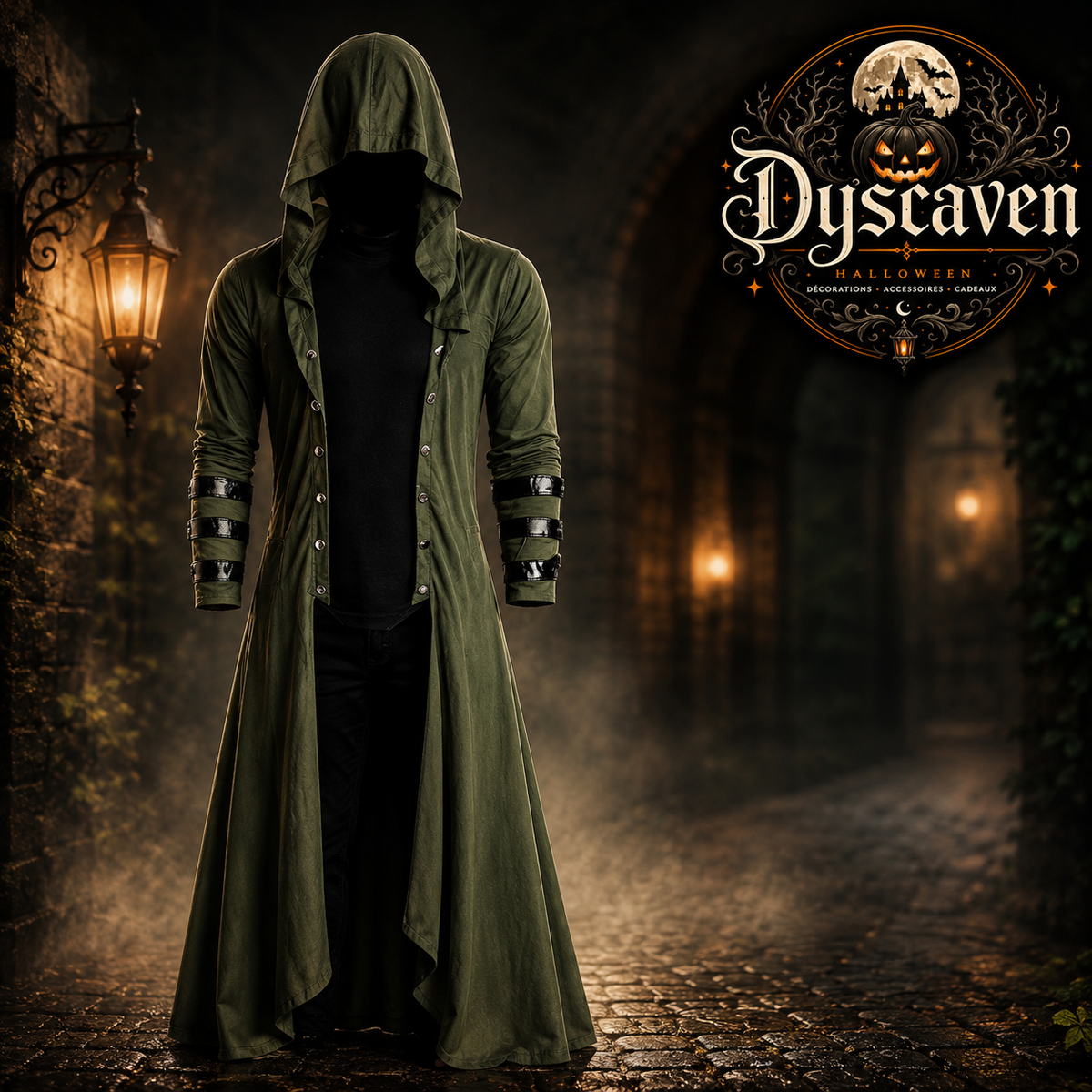 Manteau gothique long à capuche unisexe, style victorien steampunk vampire, costume cosplay noir pour Halloween