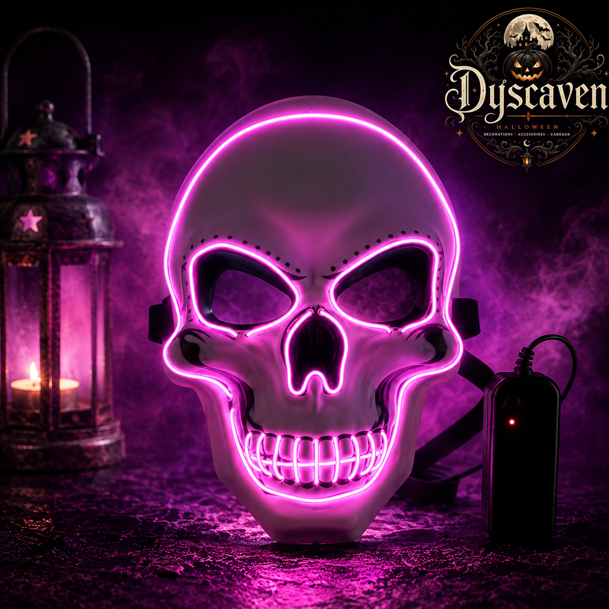 Masque crâne LED Halloween lumineux, masque cosplay d’horreur néon pour fête, déguisement et décoration