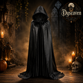 Cape noire à capuche longue adulte, costume Halloween sorcière et magicien, accessoire cosplay gothique pour fête masquée
