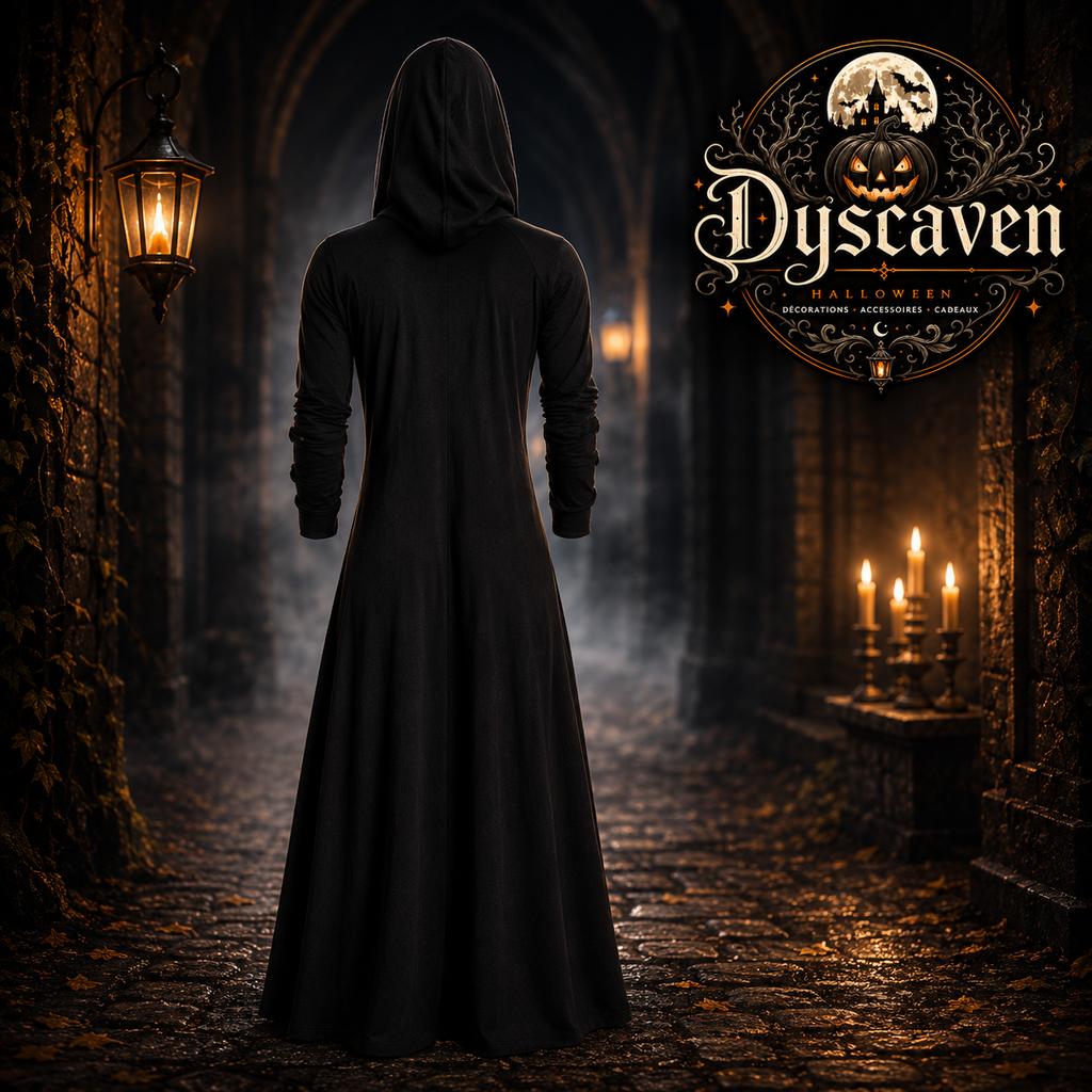 Manteau gothique long à capuche unisexe, style victorien steampunk vampire, costume cosplay noir pour Halloween