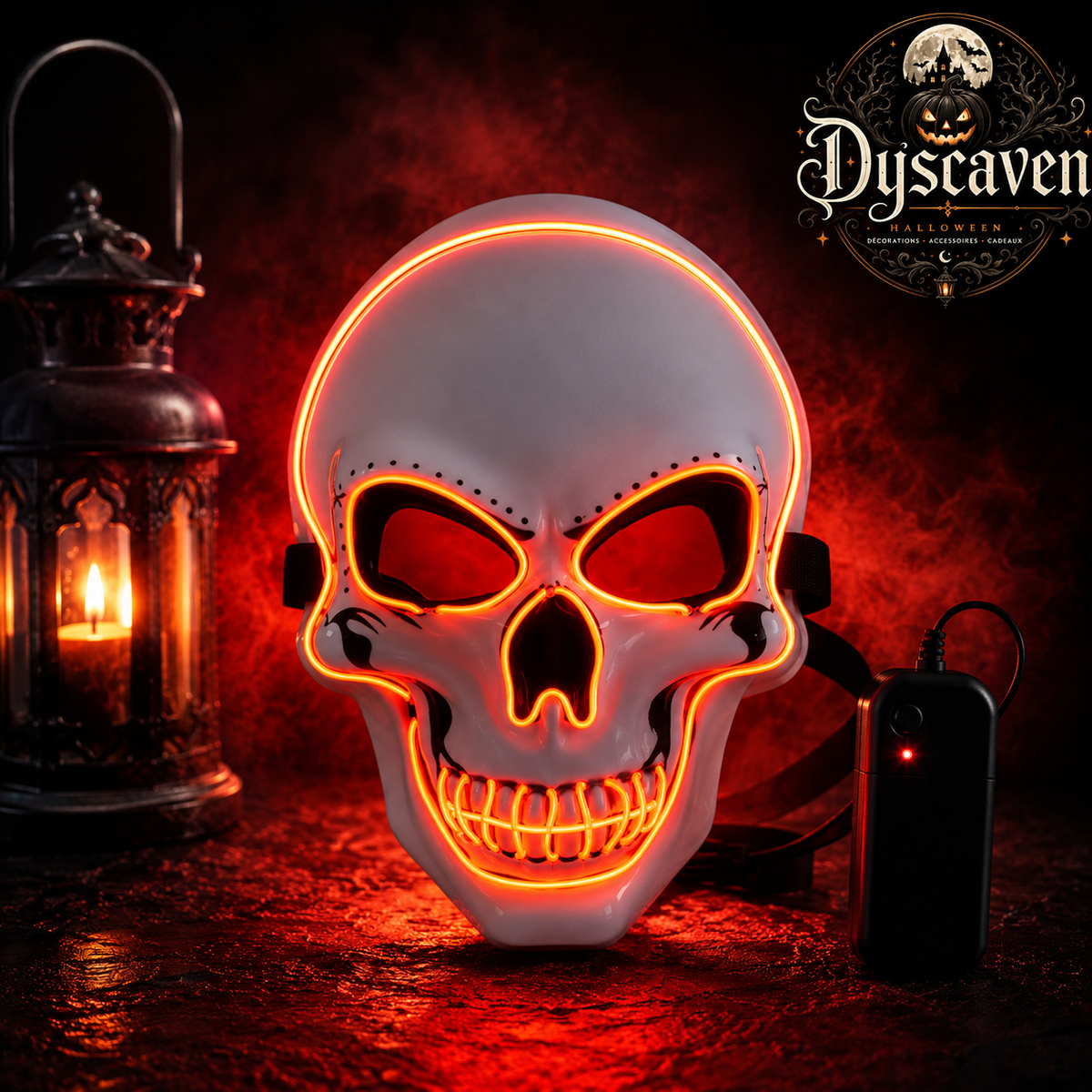 Masque crâne LED Halloween lumineux, masque cosplay d’horreur néon pour fête, déguisement et décoration