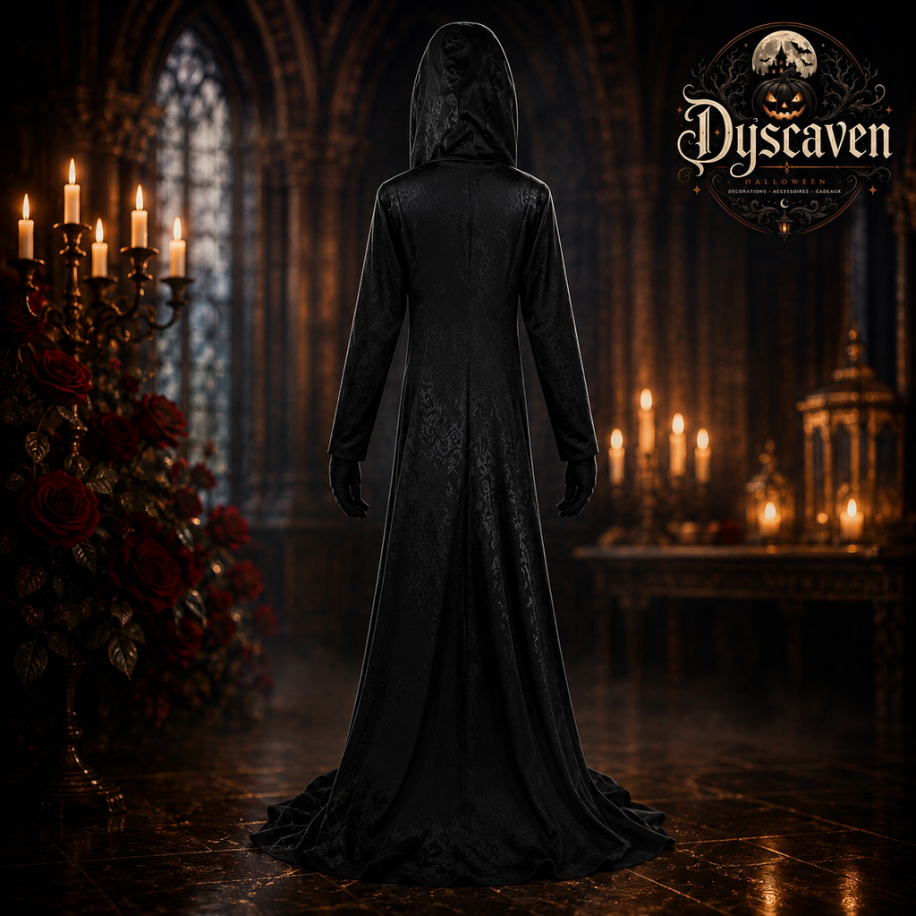 Robe longue cosplay gothique femme style vampire Village, costume Halloween noir ou ivoire pour scène, fête et convention