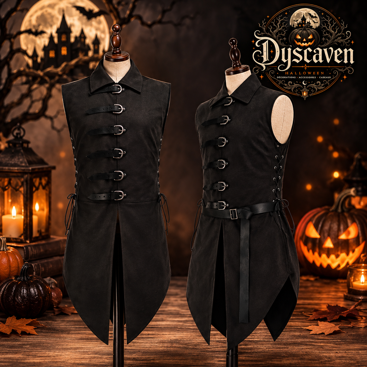 Gilet médiéval long homme noir ou vert, tunique sans manches style ranger assassin, costume LARP Halloween S à XXL