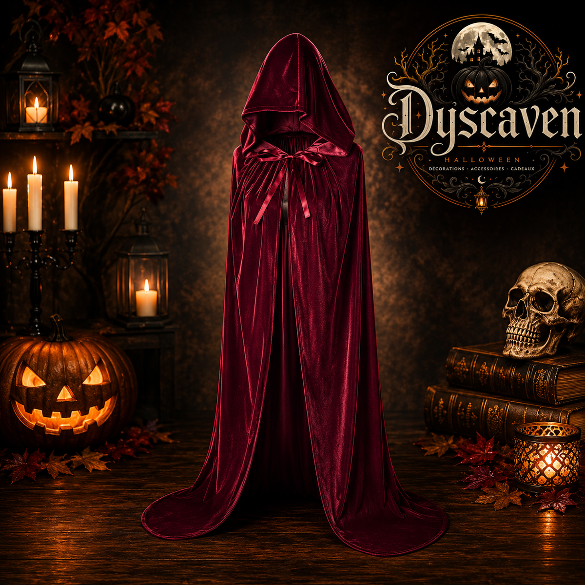 Cape longue en velours noir à capuche, costume médiéval unisexe de sorcière, magicien pour Halloween et Noël