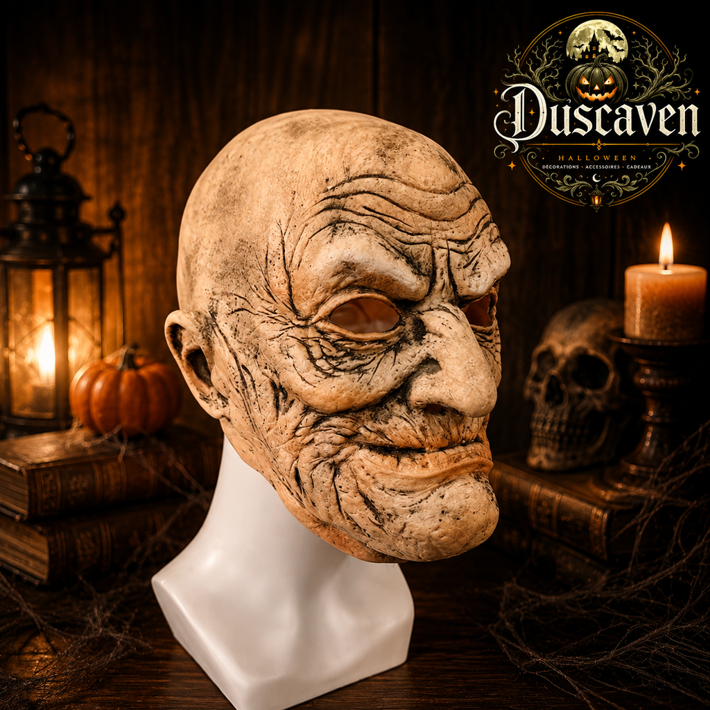 Masque de vieil homme réaliste en latex intégral, visage chauve ridé, déguisement adulte Halloween, cosplay, théâtre et farce