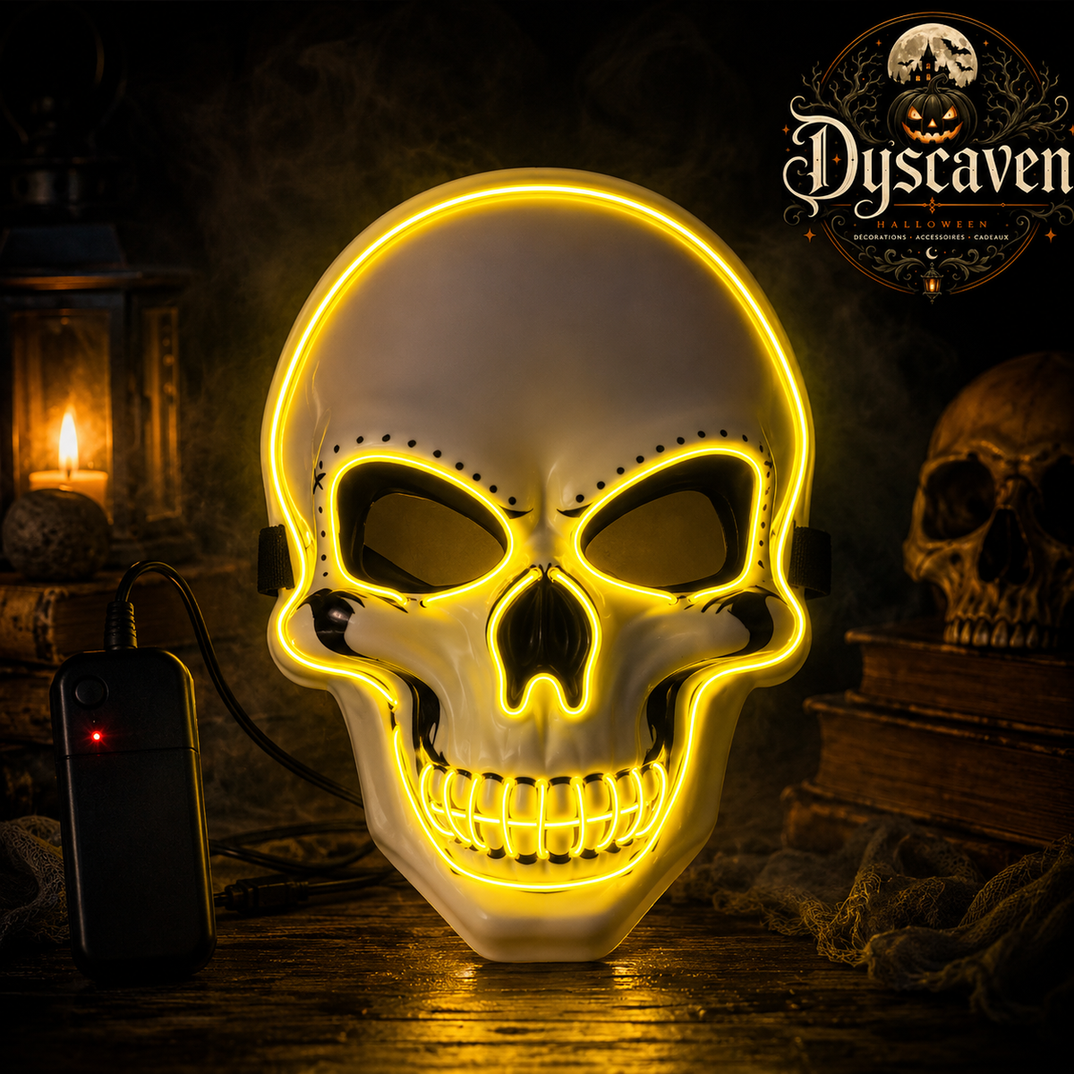 Masque crâne LED Halloween lumineux, masque cosplay d’horreur néon pour fête, déguisement et décoration