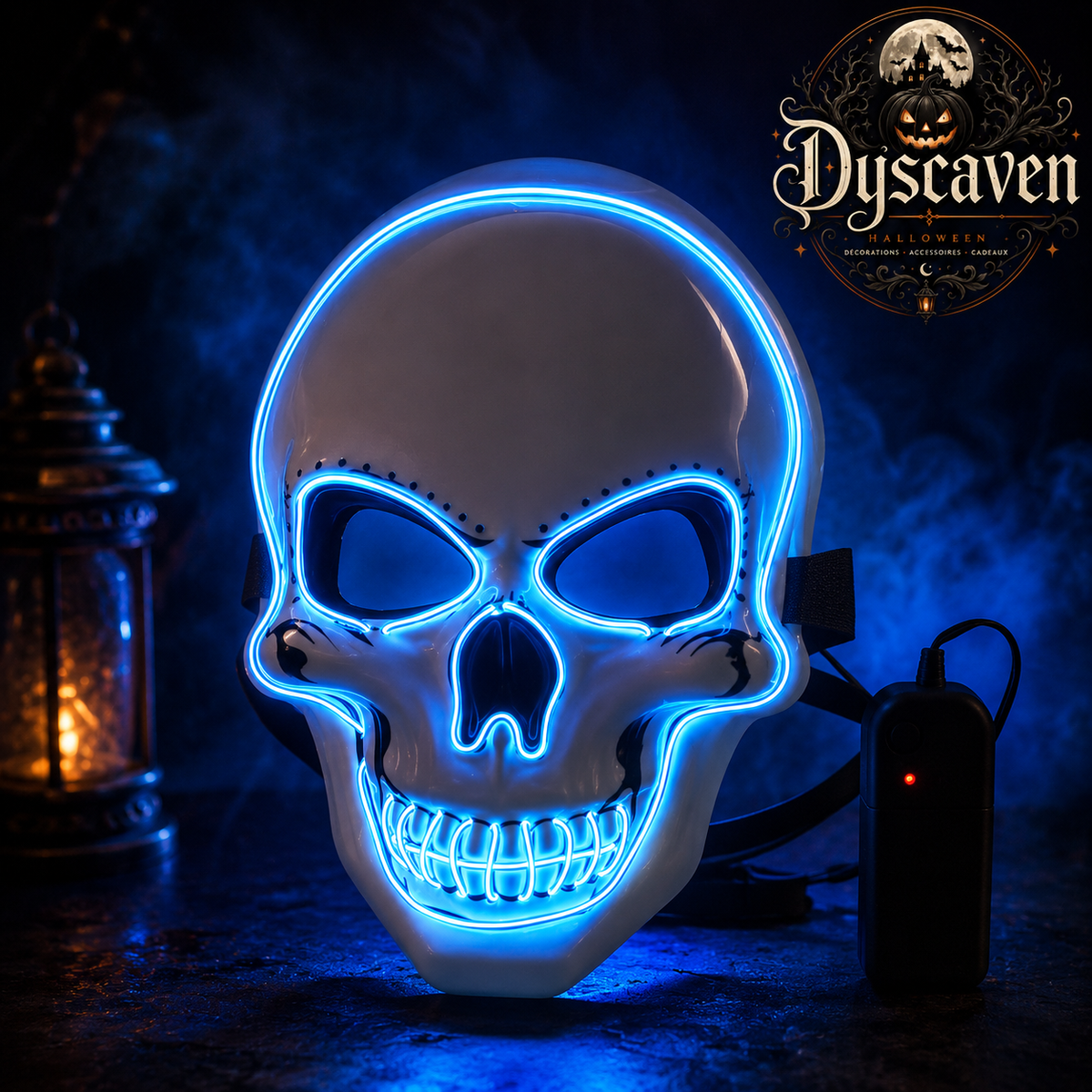 Masque crâne LED Halloween lumineux, masque cosplay d’horreur néon pour fête, déguisement et décoration