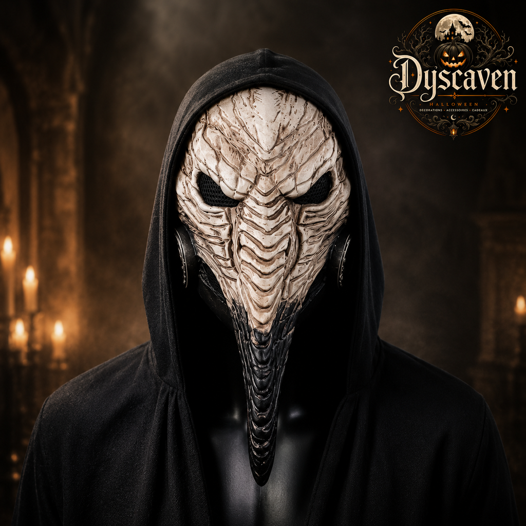 Masque médecin de peste gothique à long bec, masque intégral noir et argent pour cosplay médiéval, Halloween et steampunk