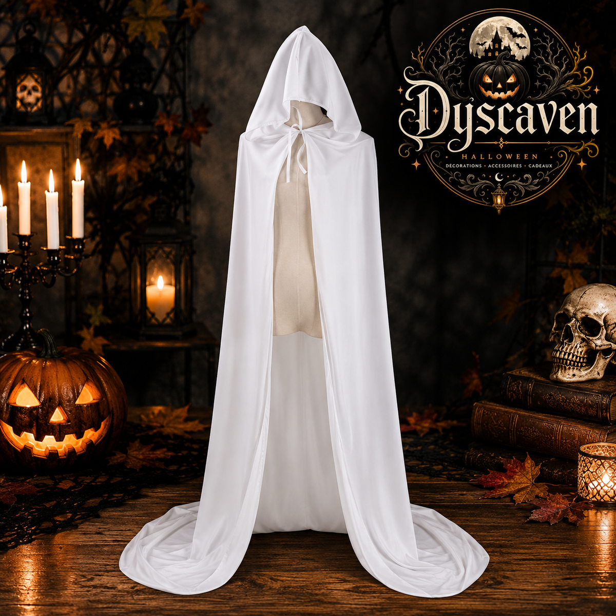 Cape longue en velours noir à capuche, costume médiéval unisexe de sorcière, magicien pour Halloween et Noël