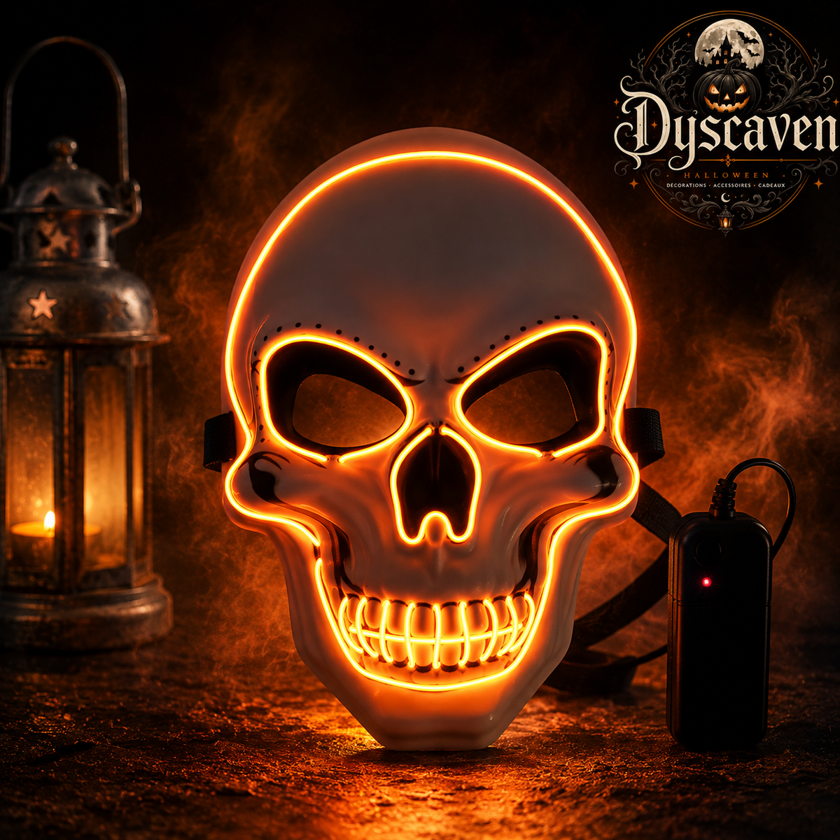 Masque crâne LED Halloween lumineux, masque cosplay d’horreur néon pour fête, déguisement et décoration